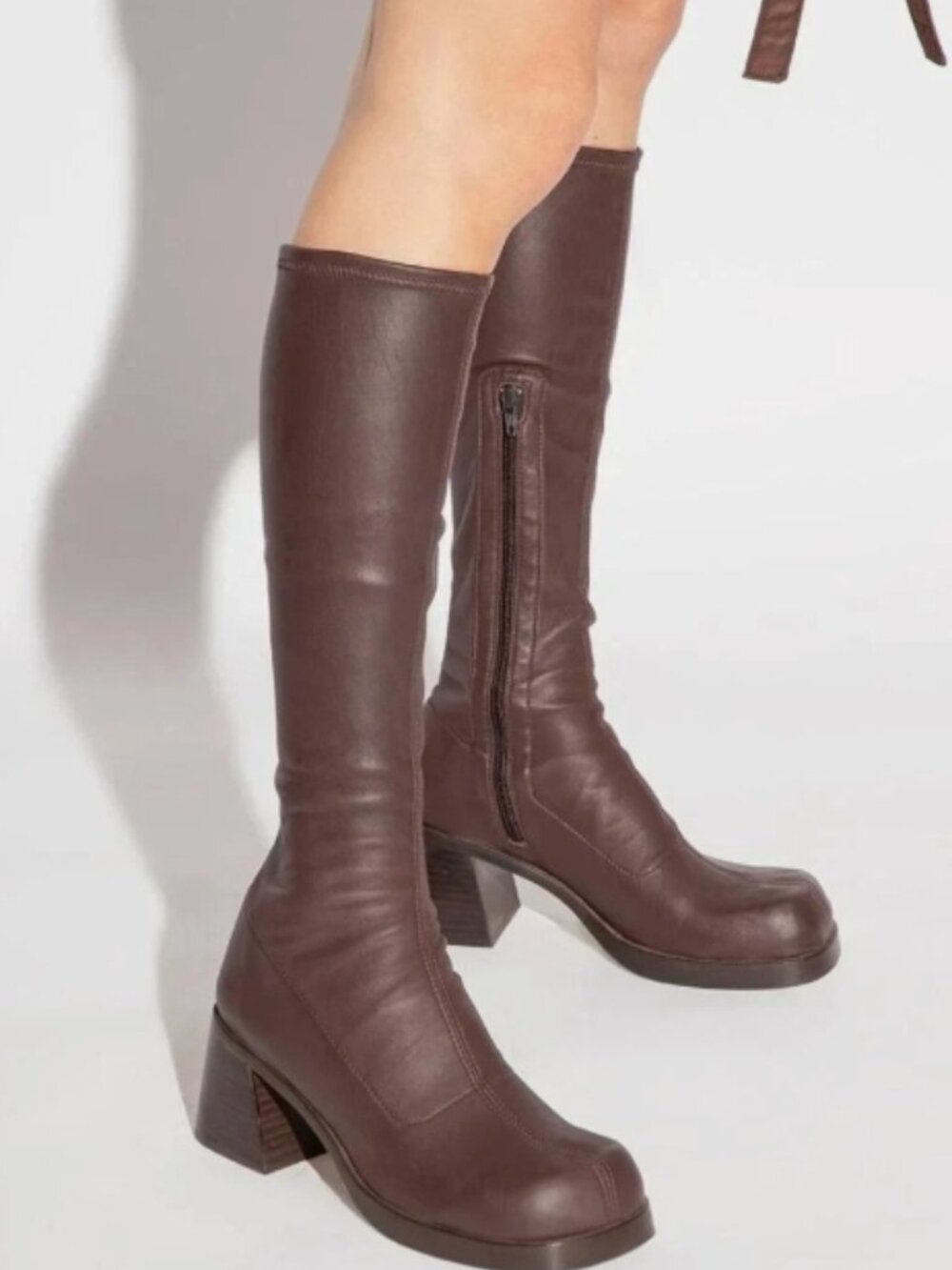 Miista Womens Hedy Stretch Leather Knee High Boots Size 7 US/37 EU In Brown